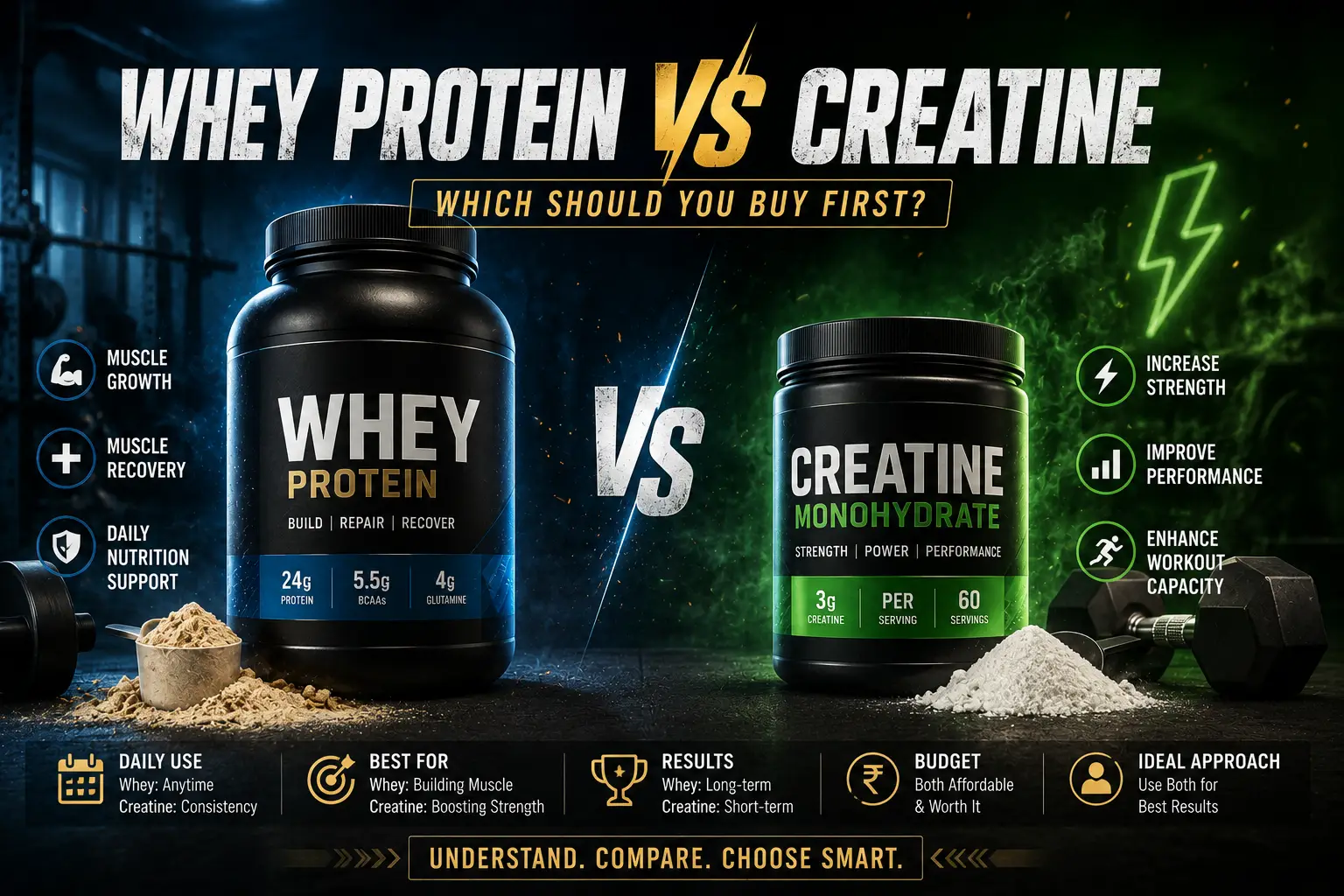 Whey Protein vs Creatine: Which Should You Buy First? (India 2026)
