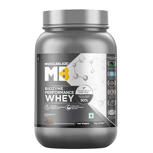 MuscleBlaze Biozyme Performance Whey Protein Powder — 1kg (Chocolate)